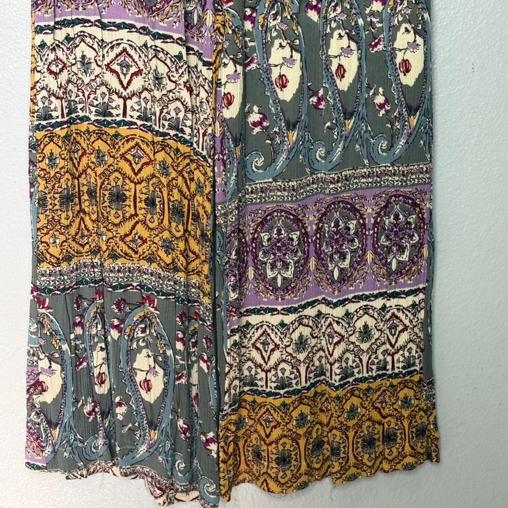 Umgee Boho Mixed Patchwork Crinkle Gauze Paisley Wide Leg Palazzo Pant Small - Picture 3 of 11
